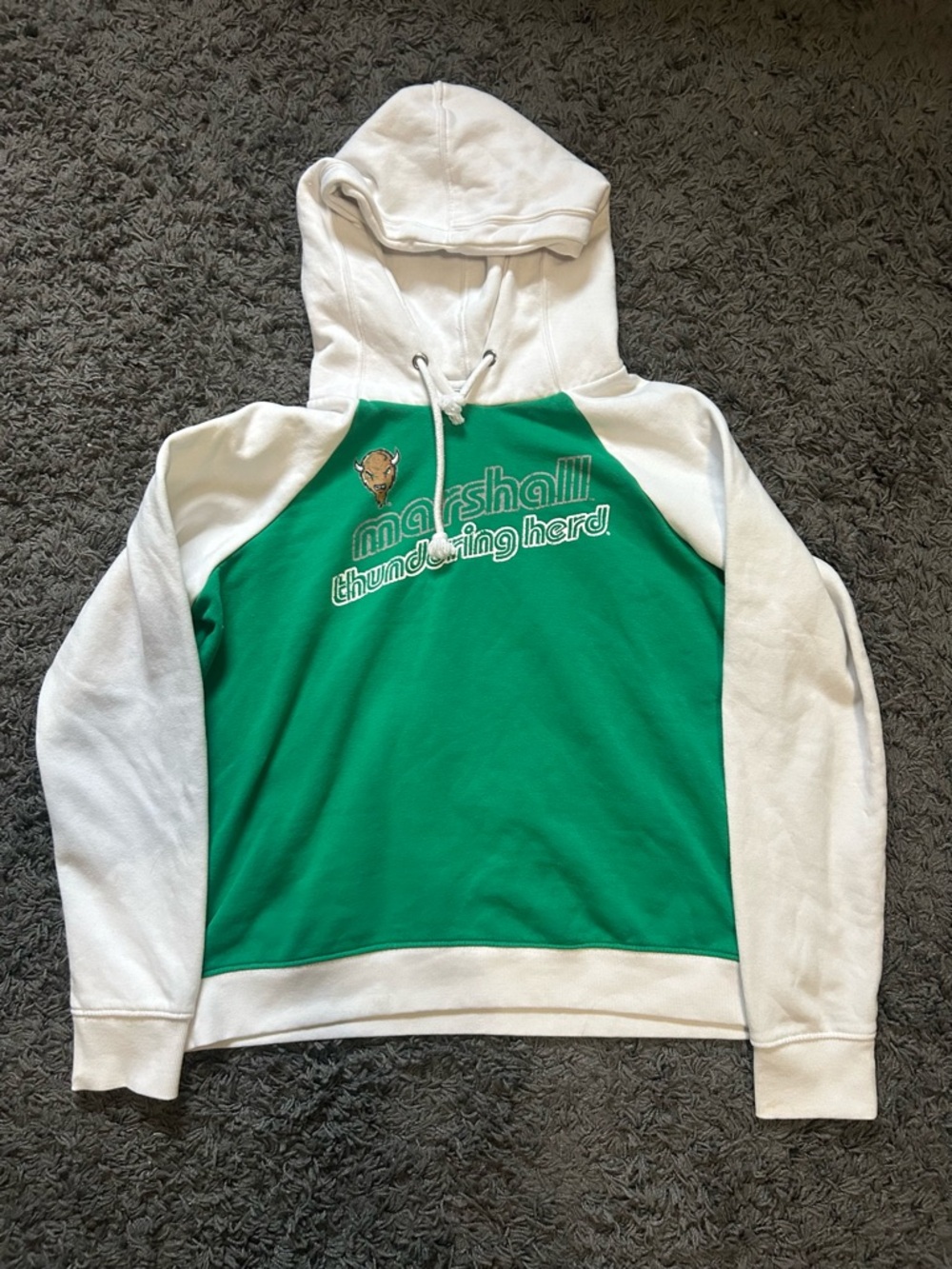 Marshall Green and White Crewneck Hoodie with Chest Logo